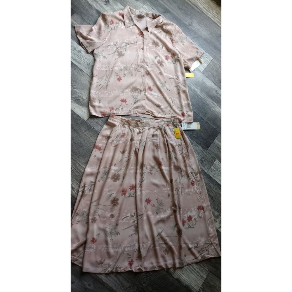 Alfred Dunner Bayville Womens 20 Blush Pink Midi Skirt Blouse Set Vtg, NWT